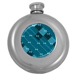 Teal Blue Stripes and Checks Round Hip Flask (5 oz) Front