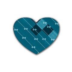 Teal Blue Stripes And Checks Rubber Coaster (heart)  by SpinnyChairDesigns