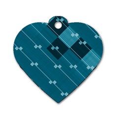 Teal Blue Stripes And Checks Dog Tag Heart (two Sides) by SpinnyChairDesigns