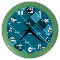 Teal Blue Stripes And Checks Color Wall Clock by SpinnyChairDesigns