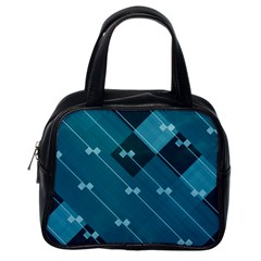 Teal Blue Stripes And Checks Classic Handbag (one Side) by SpinnyChairDesigns