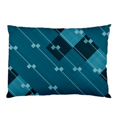 Teal Blue Stripes And Checks Pillow Case by SpinnyChairDesigns