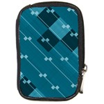 Teal Blue Stripes and Checks Compact Camera Leather Case Front