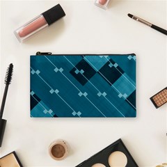 Teal Blue Stripes And Checks Cosmetic Bag (small) by SpinnyChairDesigns