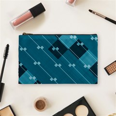 Teal Blue Stripes And Checks Cosmetic Bag (medium) by SpinnyChairDesigns