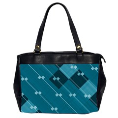 Teal Blue Stripes And Checks Oversize Office Handbag (2 Sides) by SpinnyChairDesigns