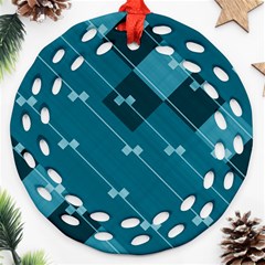 Teal Blue Stripes And Checks Round Filigree Ornament (two Sides) by SpinnyChairDesigns