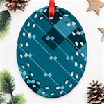 Teal Blue Stripes and Checks Oval Filigree Ornament (Two Sides) Front