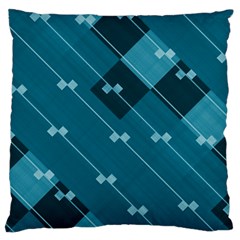 Teal Blue Stripes And Checks Large Cushion Case (one Side) by SpinnyChairDesigns