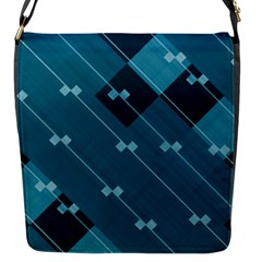 Teal Blue Stripes And Checks Flap Closure Messenger Bag (s) by SpinnyChairDesigns