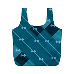 Teal Blue Stripes And Checks Full Print Recycle Bag (m) by SpinnyChairDesigns