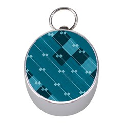 Teal Blue Stripes And Checks Mini Silver Compasses by SpinnyChairDesigns