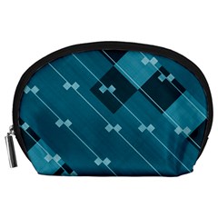 Teal Blue Stripes And Checks Accessory Pouch (large) by SpinnyChairDesigns