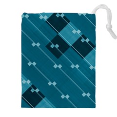 Teal Blue Stripes And Checks Drawstring Pouch (4xl) by SpinnyChairDesigns