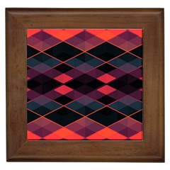 Pink Orange Black Diamond Pattern Framed Tile by SpinnyChairDesigns