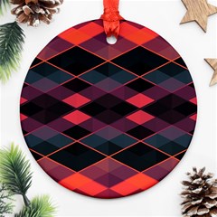 Pink Orange Black Diamond Pattern Ornament (round) by SpinnyChairDesigns