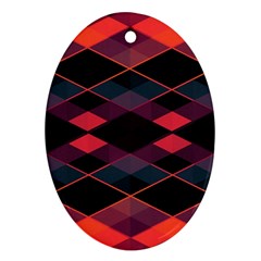 Pink Orange Black Diamond Pattern Ornament (oval) by SpinnyChairDesigns