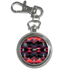 Pink Orange Black Diamond Pattern Key Chain Watches by SpinnyChairDesigns