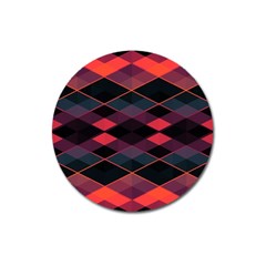 Pink Orange Black Diamond Pattern Magnet 3  (round) by SpinnyChairDesigns