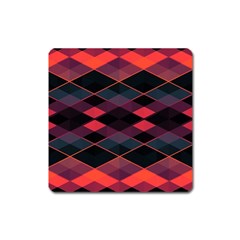 Pink Orange Black Diamond Pattern Square Magnet by SpinnyChairDesigns