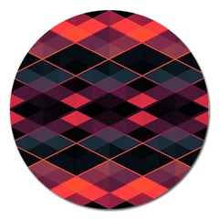 Pink Orange Black Diamond Pattern Magnet 5  (round) by SpinnyChairDesigns