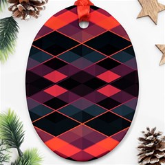 Pink Orange Black Diamond Pattern Oval Ornament (two Sides) by SpinnyChairDesigns