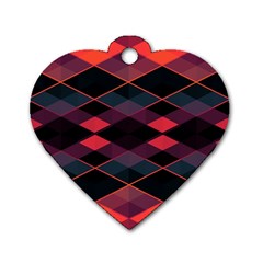 Pink Orange Black Diamond Pattern Dog Tag Heart (two Sides) by SpinnyChairDesigns