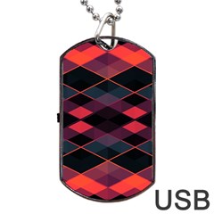 Pink Orange Black Diamond Pattern Dog Tag Usb Flash (one Side) by SpinnyChairDesigns