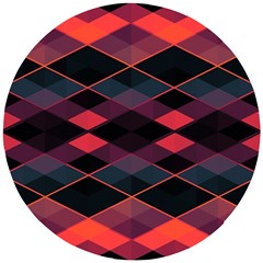 Pink Orange Black Diamond Pattern Wooden Puzzle Round by SpinnyChairDesigns