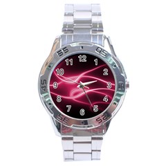 Neon Pink Glow Stainless Steel Analogue Watch by SpinnyChairDesigns