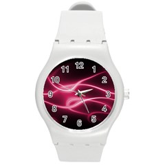 Neon Pink Glow Round Plastic Sport Watch (m) by SpinnyChairDesigns