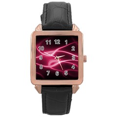 Neon Pink Glow Rose Gold Leather Watch  by SpinnyChairDesigns