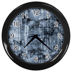 Faded Blue Texture Wall Clock (black) by SpinnyChairDesigns