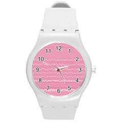 Boho Pink Stripes Round Plastic Sport Watch (m) by SpinnyChairDesigns