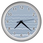 Boho Faded Blue Stripes Wall Clock (Silver) Front