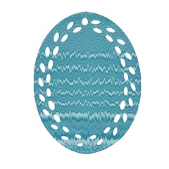 Boho Teal Stripes Ornament (oval Filigree) by SpinnyChairDesigns