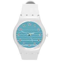 Boho Teal Stripes Round Plastic Sport Watch (m) by SpinnyChairDesigns