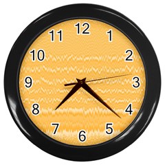 Boho Saffron Yellow Stripes Wall Clock (black) by SpinnyChairDesigns