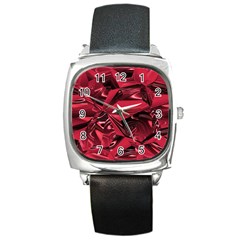 Candy Apple Crimson Red Square Metal Watch by SpinnyChairDesigns