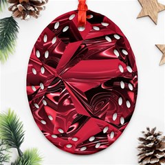 Candy Apple Crimson Red Oval Filigree Ornament (two Sides) by SpinnyChairDesigns