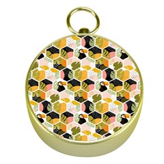 Hexagon Tropical Pattern Gold Compasses by designsbymallika