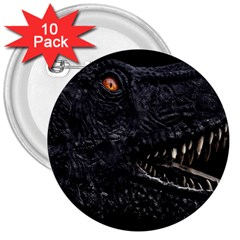 Trex Dinosaur Head Dark Poster 3  Buttons (10 Pack)  by dflcprintsclothing