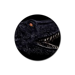 Trex Dinosaur Head Dark Poster Rubber Round Coaster (4 Pack)  by dflcprintsclothing