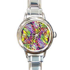 Colorful Jungle Pattern Round Italian Charm Watch by SpinnyChairDesigns