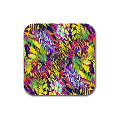 Colorful Jungle Pattern Rubber Square Coaster (4 Pack)  by SpinnyChairDesigns