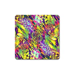 Colorful Jungle Pattern Square Magnet by SpinnyChairDesigns