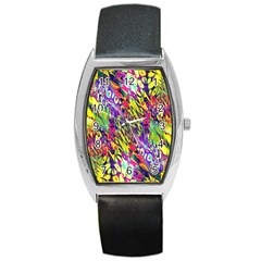 Colorful Jungle Pattern Barrel Style Metal Watch by SpinnyChairDesigns