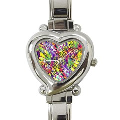 Colorful Jungle Pattern Heart Italian Charm Watch by SpinnyChairDesigns