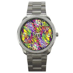 Colorful Jungle Pattern Sport Metal Watch by SpinnyChairDesigns