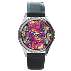 Colorful Boho Abstract Art Round Metal Watch